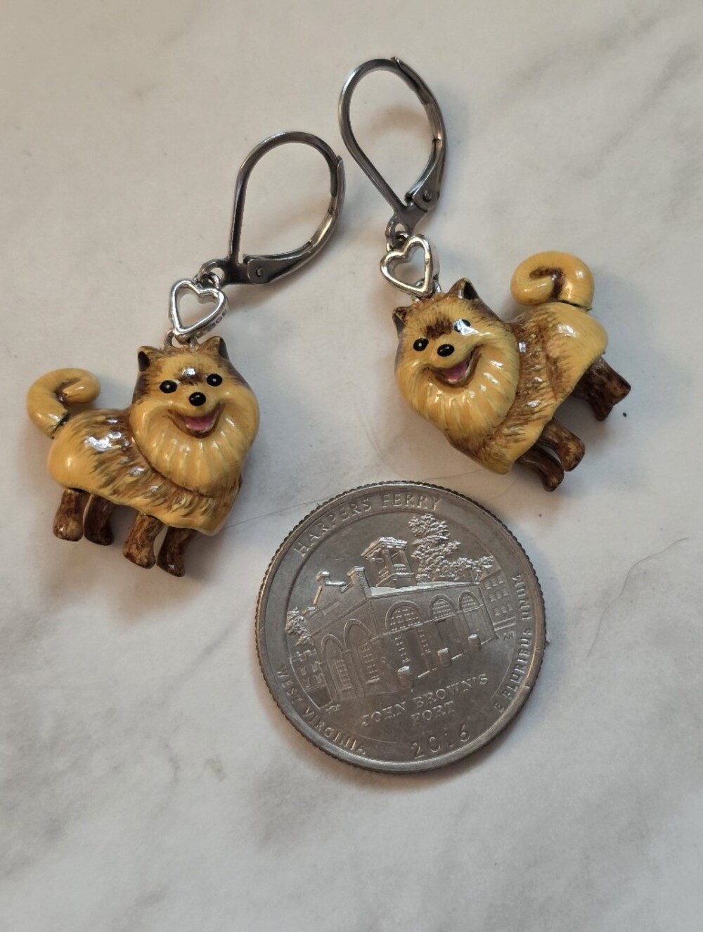 Cute 3D Pomeranian Dog Dangle Earrings - Yellow/Brown - Picture 2 of 8